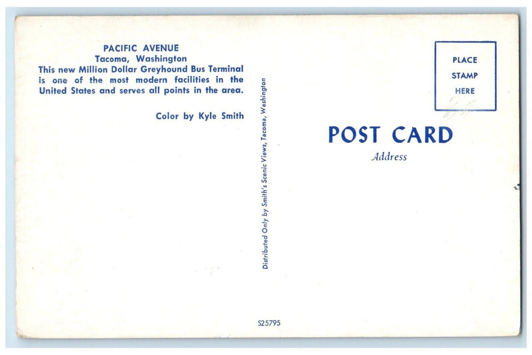 c1960 Pacific Avenue Greyhound Million Bus Terminal Tacoma Washington Postcard