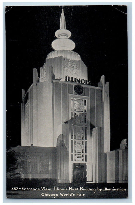 1941 Entrance View Illinois Advertising Chicago Worlds Fair Illinois IL Postcard