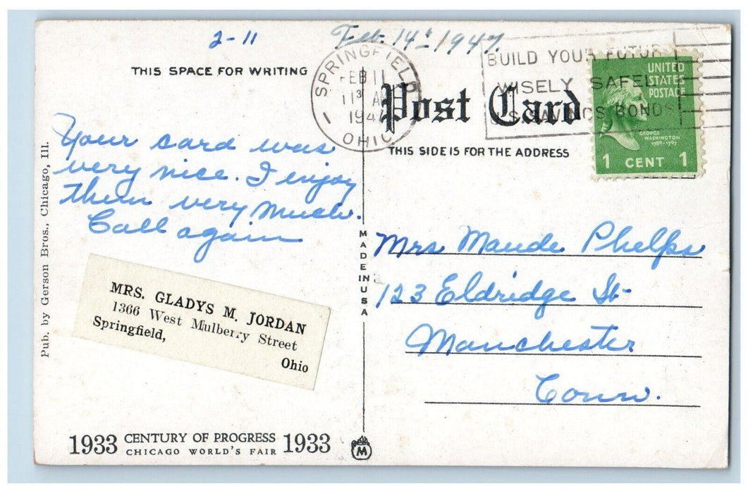 1941 Entrance View Illinois Advertising Chicago Worlds Fair Illinois IL Postcard