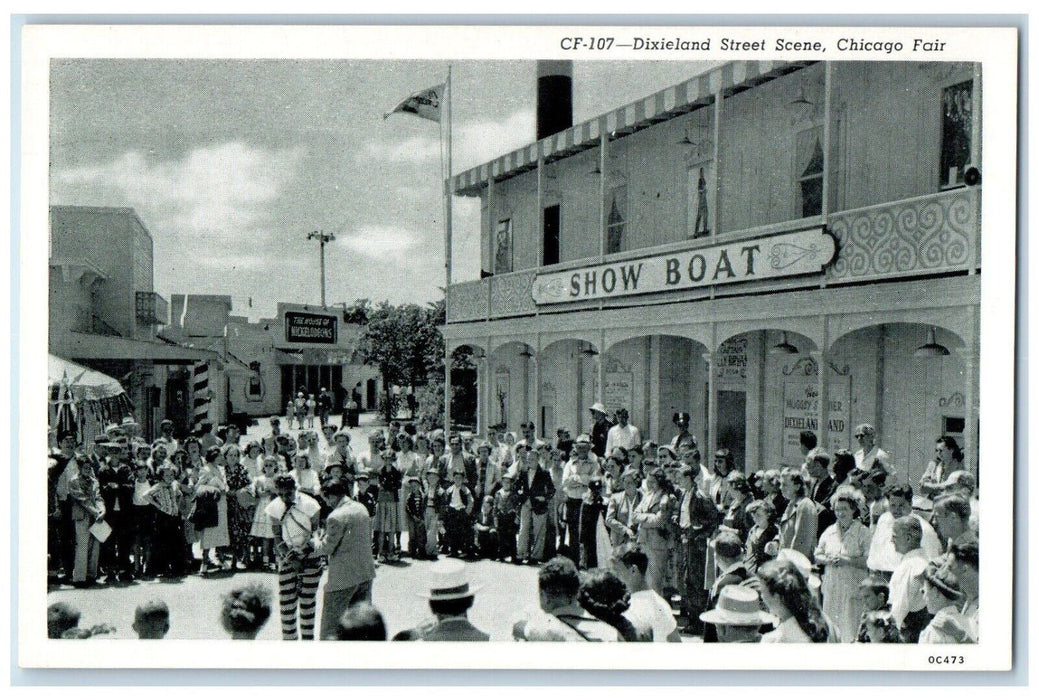 c1920 Dixieland Street Scene Show Boat Amusement Park Chicago Fair IL Postcard