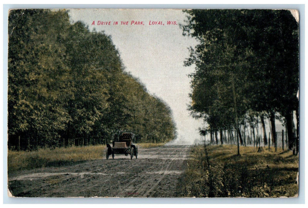 1907 Horse Carriage Drive In The Park, Loyal, Wisconsin WI Antique Postcard