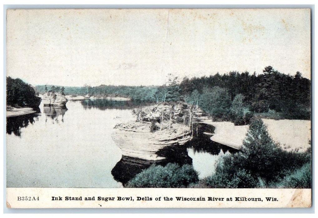 c1910 Ink Stand & Sugar Bowl Dells of Wisconsin River at Kilbourn WI Postcard