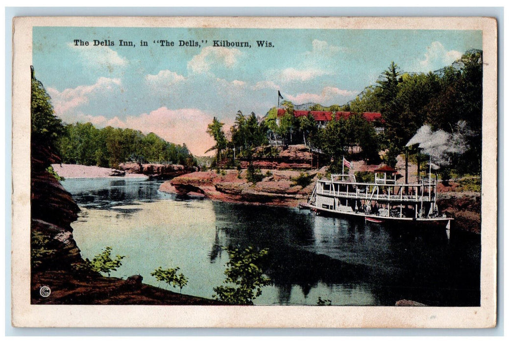c1920's Double Deck Ship The Dells Inn, In "The Dells" Kilbourn City WI Postcard