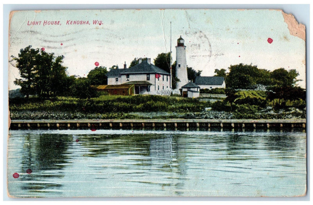 1909 River, Light House, Kenosha, Wisconsin WI Antique Posted Postcard