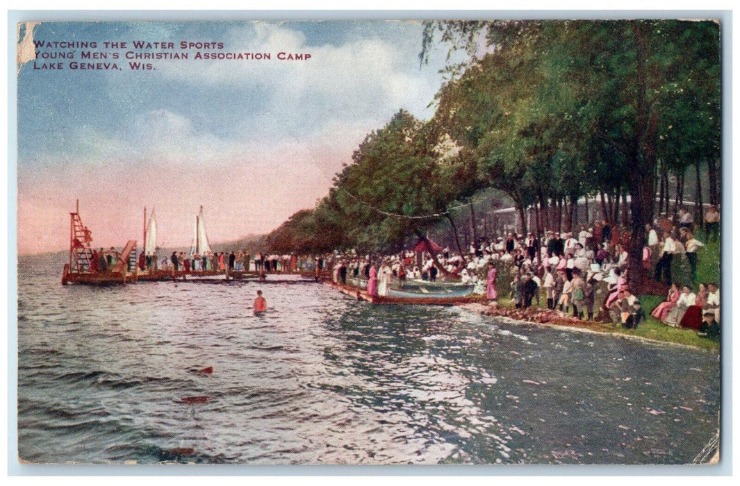 1911 Water Sports, Young Men's Christian Association Camp WI Postcard