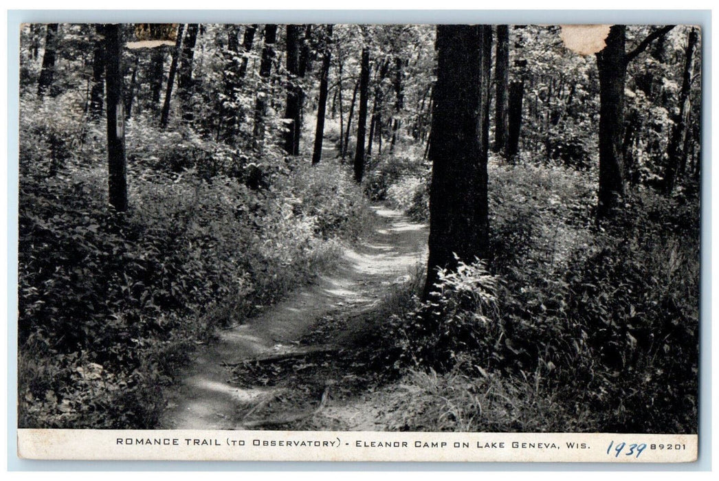 c1940's Romance-Trail(To Observatory) Eleanor camp Lake Geneva WI Postcard