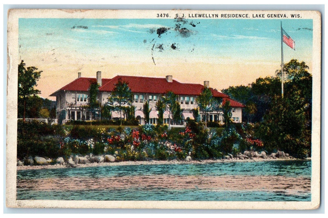 1923 S.J. Llewellyn Residence Lake Geneva Wisconsin WI Vintage Postcard