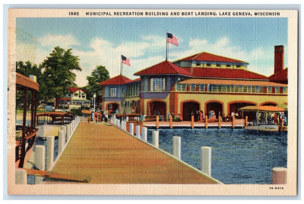 c1940's Municipal Recreation Building, Boat Landing, Lake Geneva WI Postcard