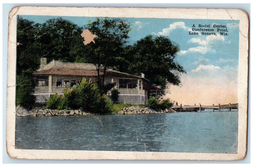 1918 A Social Center Conference Point Lake Geneva Wisconsin WI Postcard