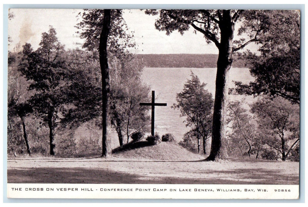 1957 The Cross on Vesper Hill Lake Geneva Wisconsin WI Vintage Postcard