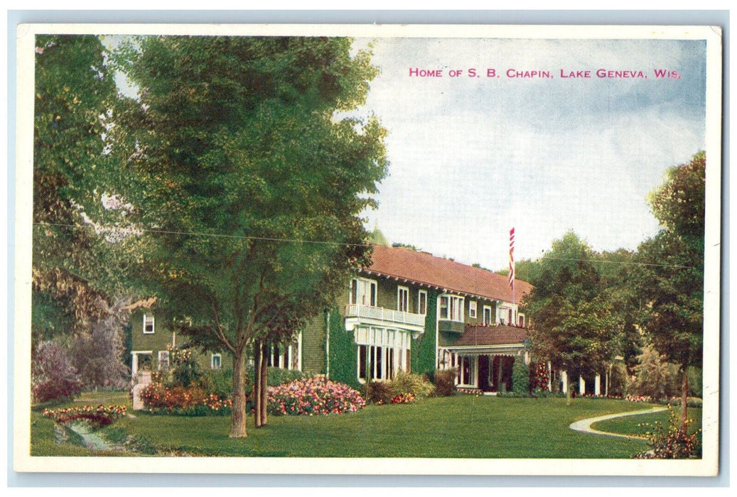 c1950's Home of S.B. Chapin on Lake Geneva Wisconsin WI Vintage Postcard