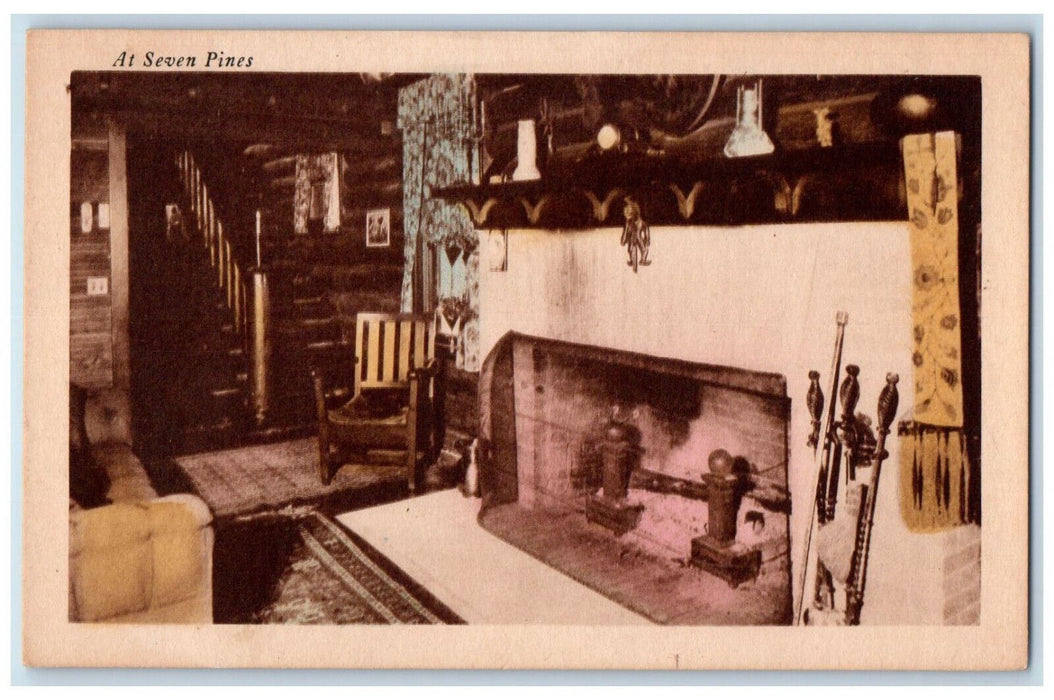 c1940's Chimney, Stair, Chairs At Seven Pines Lewis Wisconsin WI Postcard