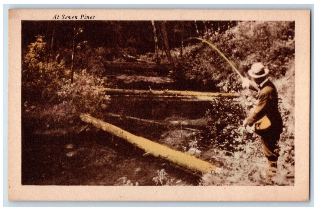 c1940's Fishing Scene At Seven Pines Lewis Wisconsin WI Vintage Postcard