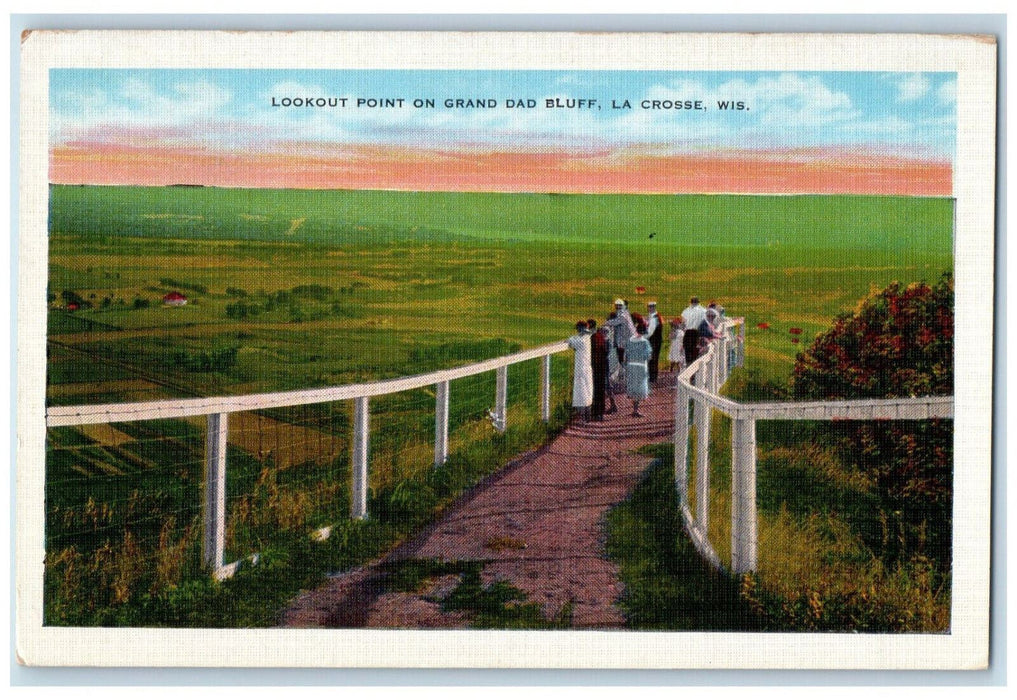 c1940's Lookout Point on Grand Dad Bluff La Crosse Wisconsin WI Postcard