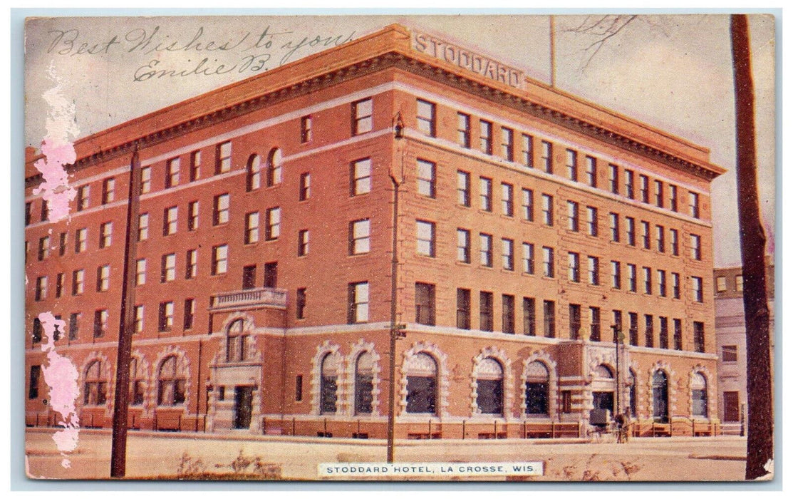 c1910 Entrance to Stoddard Hotel La Crosse Wisconsin WI Posted Antique Postcard