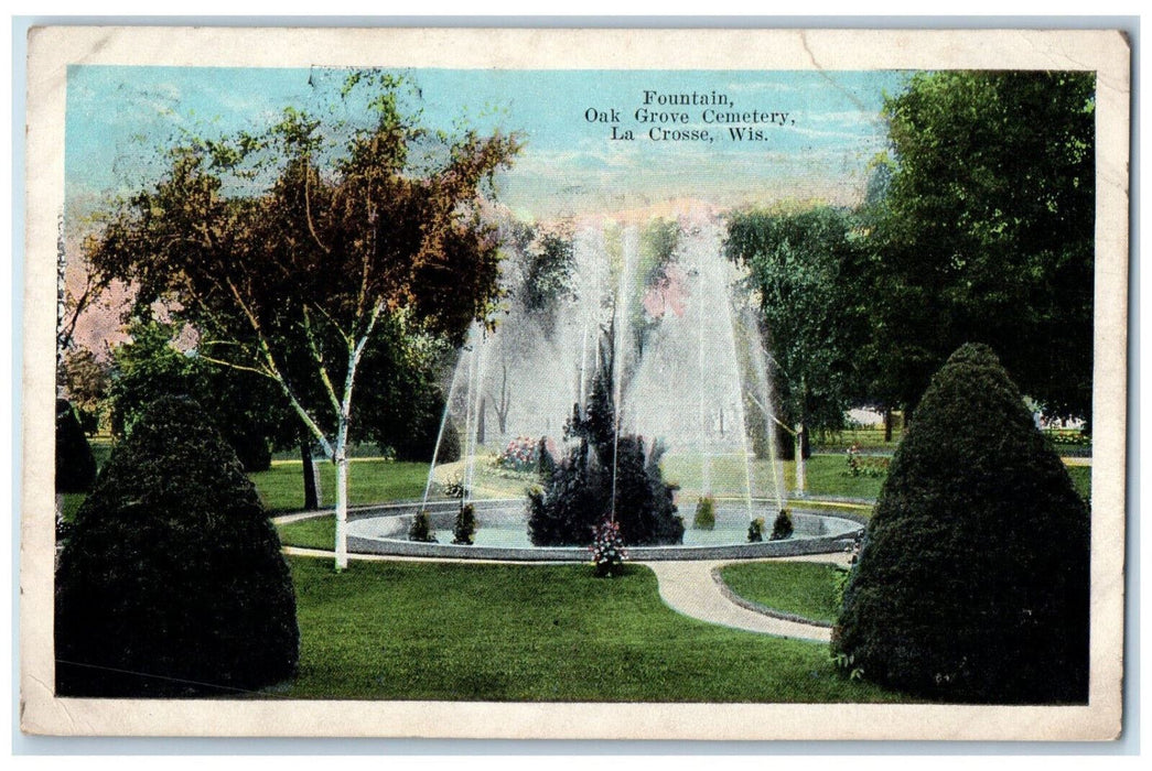 c1930's Fountain Oak Grove Cemetery La Crosse Wisconsin WI Vintage Postcard