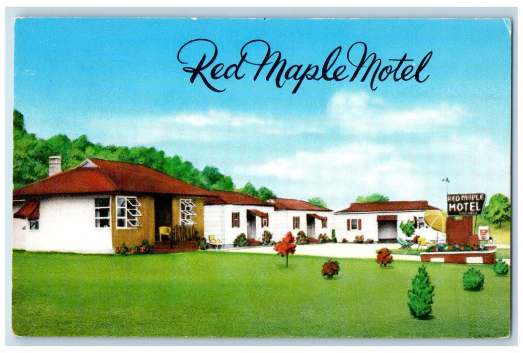 c1950's Red Maple Motel, Berwick Pennsylvania PA Vintage Unposted Postcard