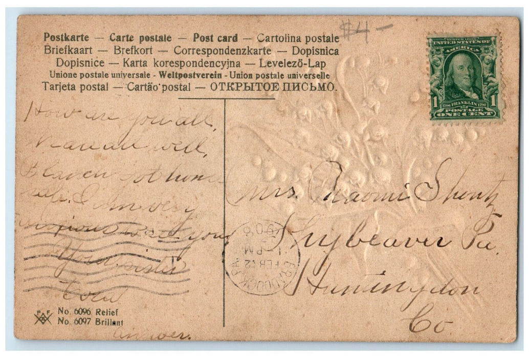 1908 Greetings from Braddock Pennsylvania PA Flower Embossed Postcard