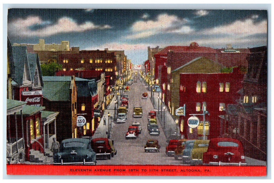 c1940's Eleventh Ave. From 18th to 11th St. Business Section Altoona PA Postcard