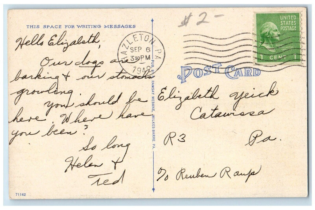 1942 Greetings from Hazleton Banner Pennsylvania PA Vintage Posted Postcard