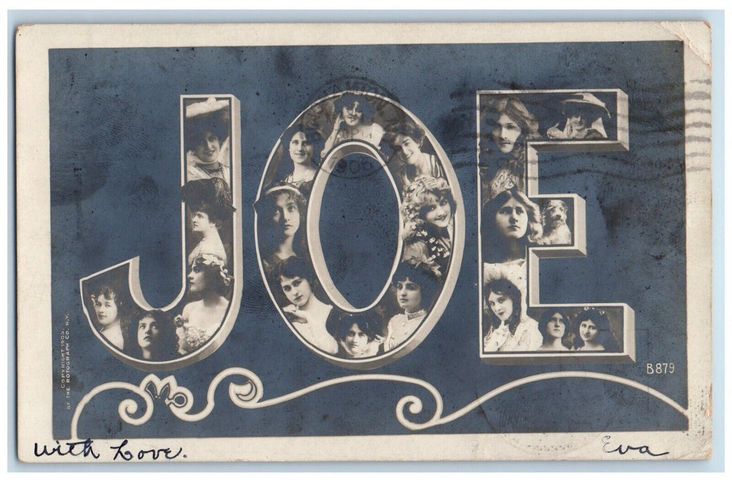 c1905 Joe Large Letter Beautiful Girls Rotograph RPPC Photo Postcard