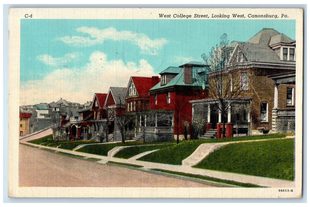 1941 West College Street, Looking West Canonsburg Pennsylvania PA Postcard