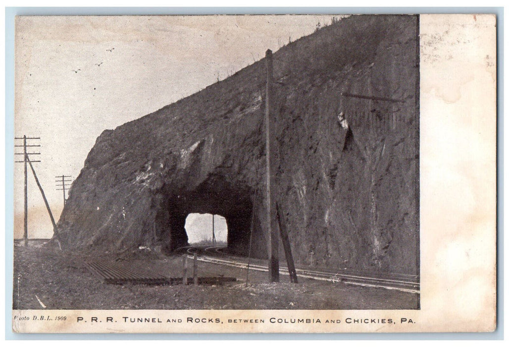 c1910 P. Railroad Tunnel and Rocks Between Columbia and Chickies PA Postcard
