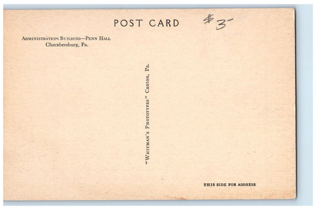 c1940's Administration Building Penn Hall Chambersburg Pennsylvania PA Postcard
