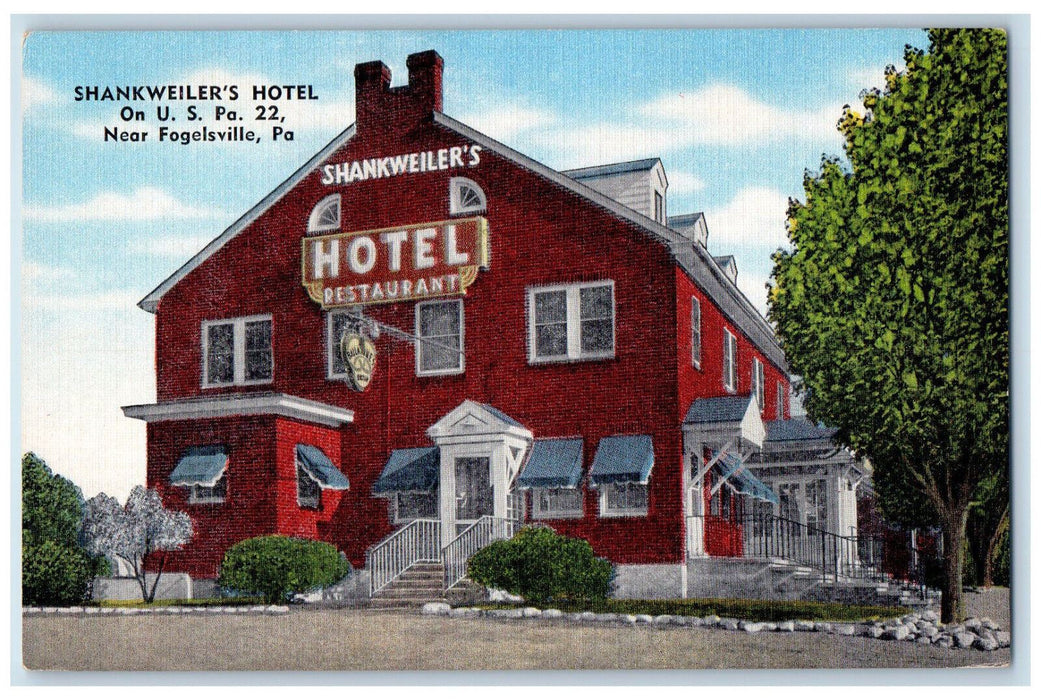 c1950's Shankweiler's Hotel Restaurant Near Fogelsville Pennsylvania PA Postcard
