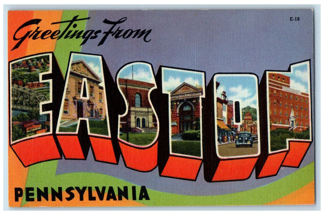 c1950's Masking, Big Letters, Greetings from Easton Pennsylvania PA Postcard