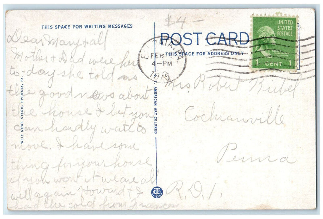 1945 Parkside Kinzer Tract Ephrata Pennsylvania PA Vintage Posted Postcard
