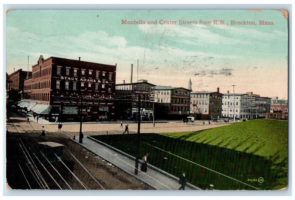 1909 Montello & Center Streets from Railroad Brockton, Massachusetts MA Postcard