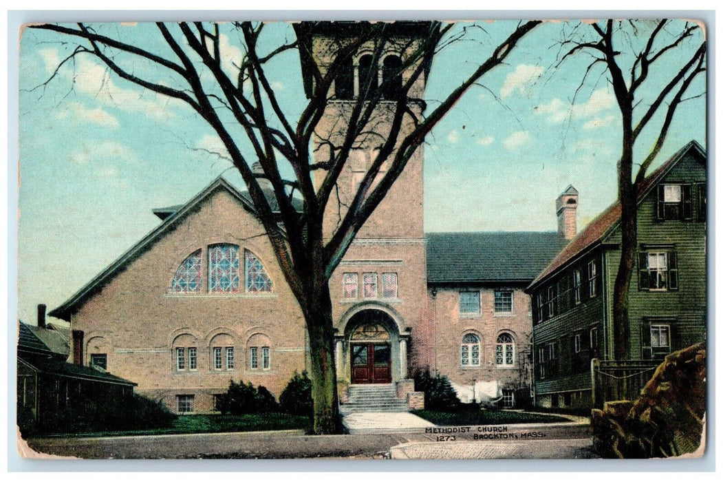 1909 Entrance View Methodist Church Brockton Massachusetts MA Postcard