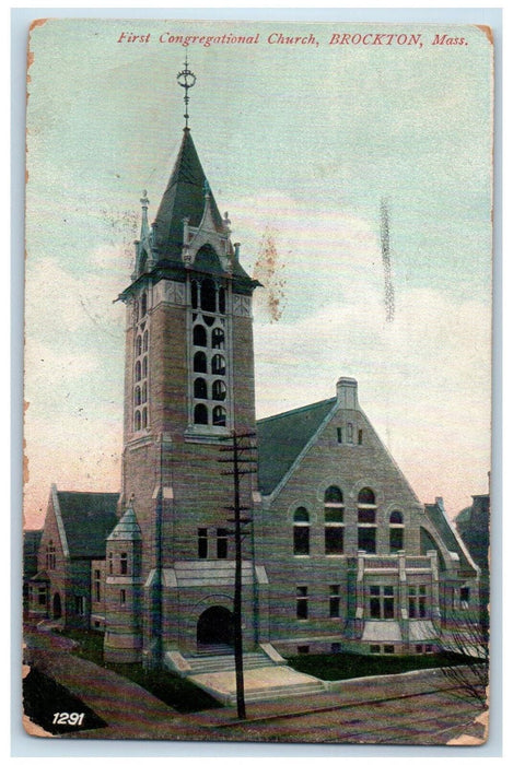 1910 First Congregational Church, Brockton Massachusetts MA Antique Postcard