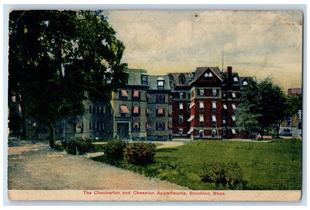 1910 The Checkerton and Chesston Apartments Brockton Massachusetts MA Postcard