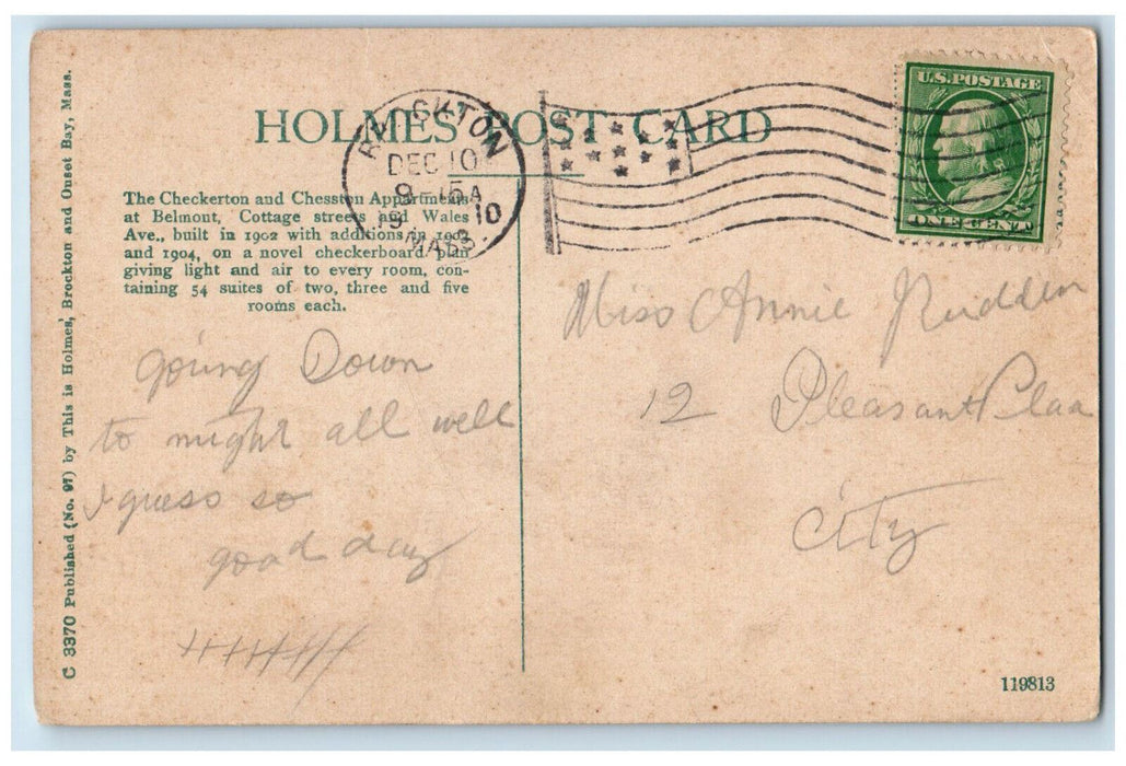 1910 The Checkerton and Chesston Apartments Brockton Massachusetts MA Postcard