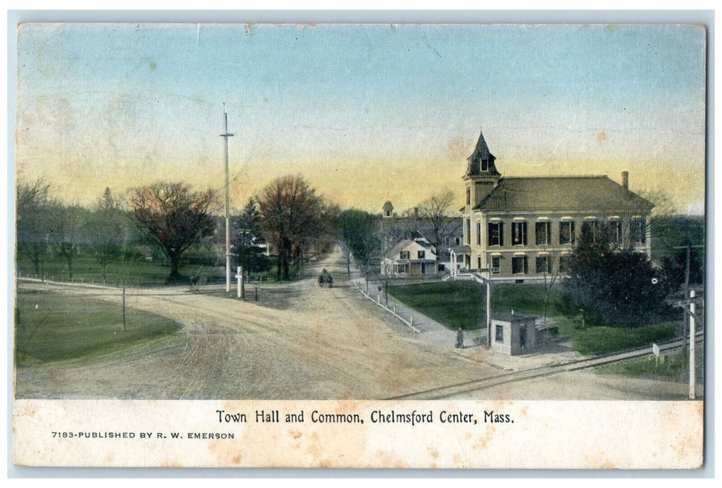 1909 Town Hall and Common Chelmsford Center, Massachusetts MA Antique Postcard