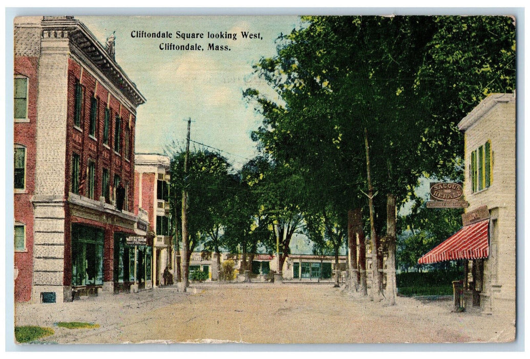 1913 Cliftondale Square Looking West Cliftondale Massachusetts MA Postcard