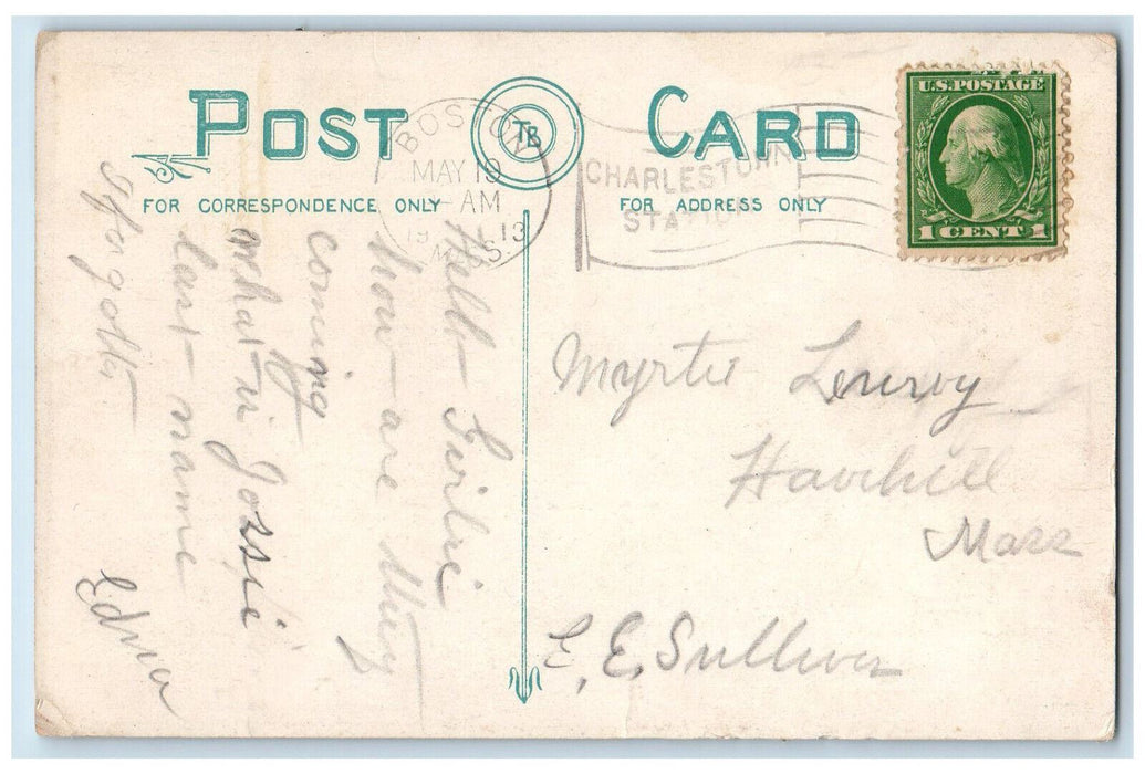 1913 Cliftondale Square Looking West Cliftondale Massachusetts MA Postcard