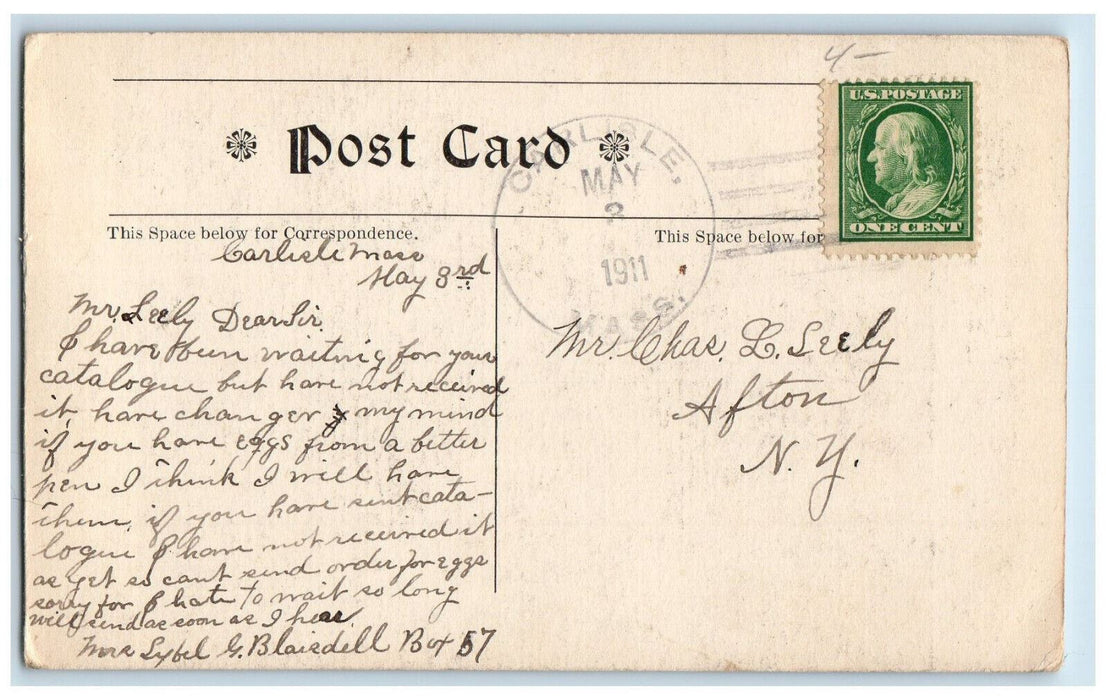 1911 First Parish Church Carlisle Massachusetts MA Posted Antique Postcard