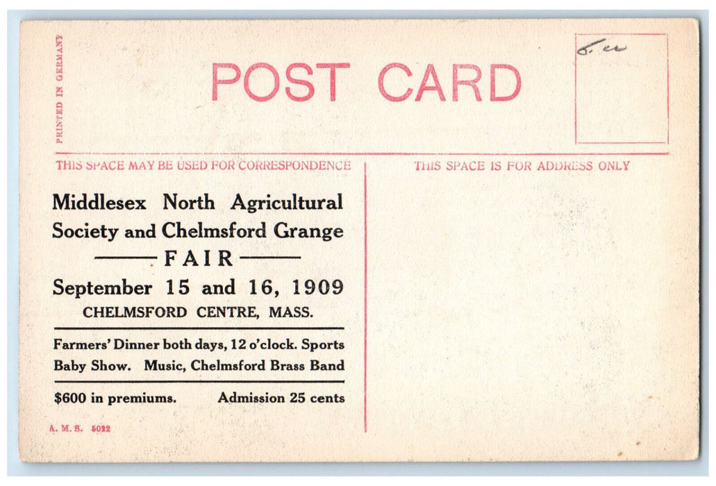 1909 Episcopal Church Chelmsford Massachusetts MA Antique Postcard