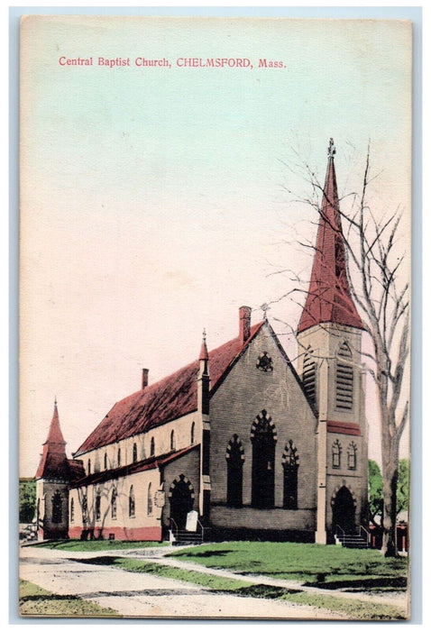 1910 Central Baptist Church Chelmsford Massachusetts MA Antique Postcard