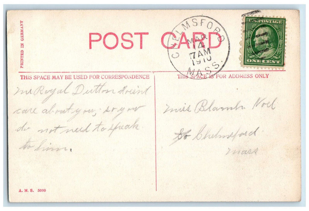 1910 Central Baptist Church Chelmsford Massachusetts MA Antique Postcard