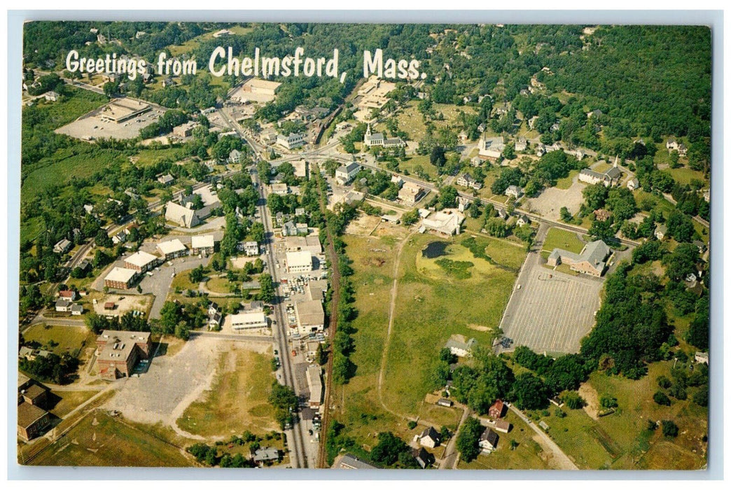 c1960's Aerial View of Greetings from Chelmsford Massachusetts MA Postcard