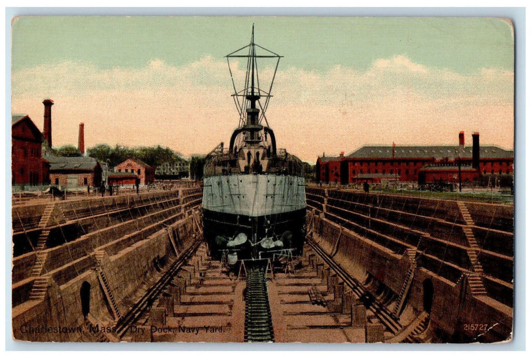 c1910 Steamer, Dry Dock Navy Yard Charlestown Massachusetts MA Postcard