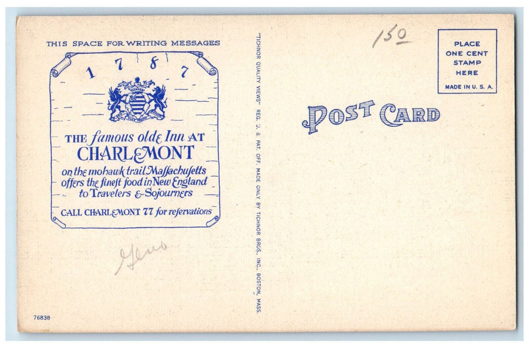 c1950's Charlemont Inn on the Mohawk Trail Charlemont Massachusetts MA Postcard