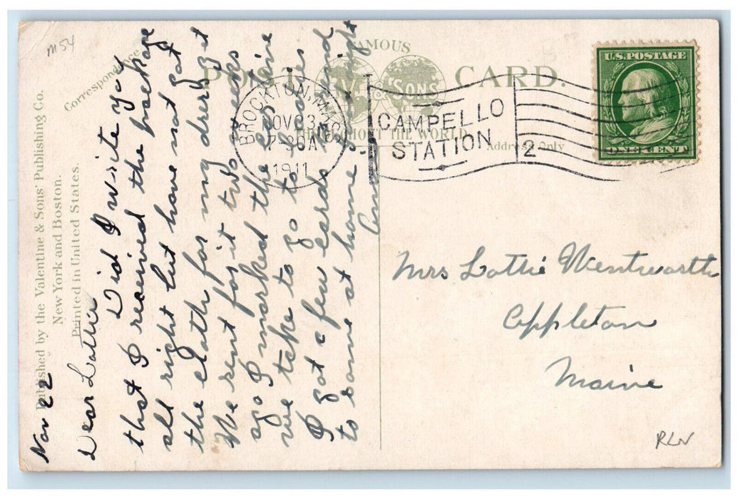 1911 Main St. Looking South from Perkins Ave Campello Massachusetts MA Postcard
