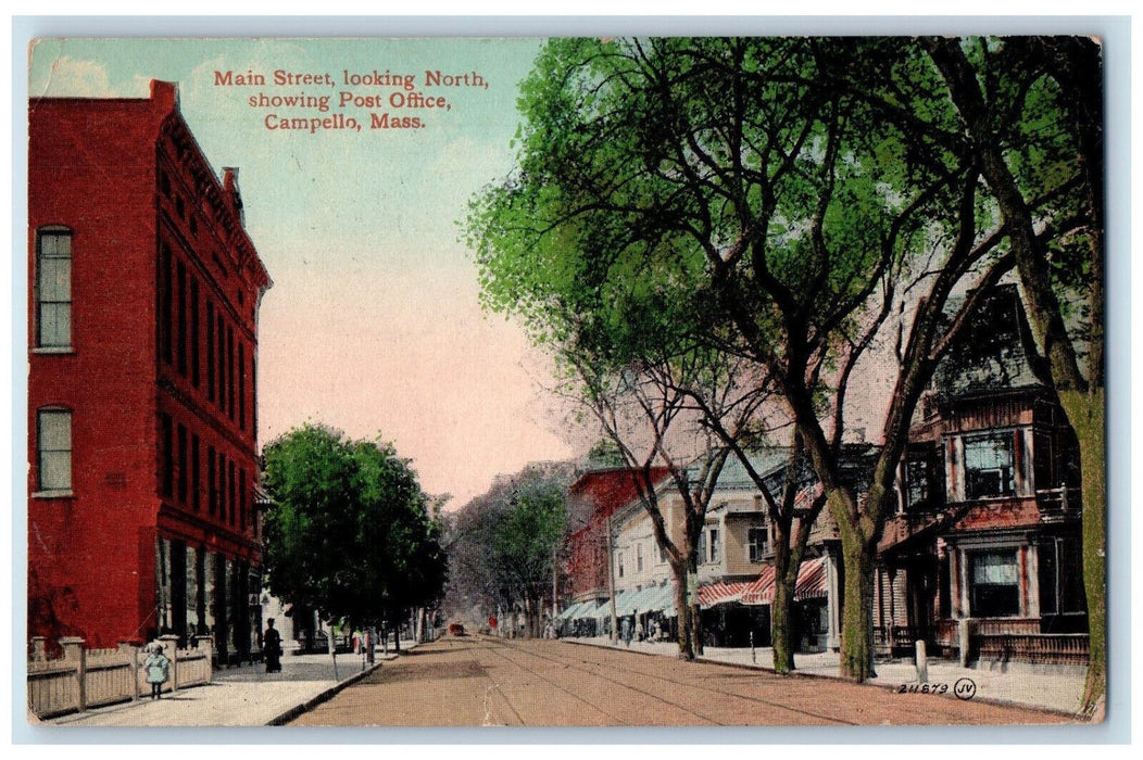 1915 Main St. Showing Post Office Campello Massachusetts MA Posted Postcard