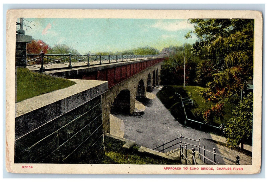 c1940's Approach to Echo Bridge, Charles River Massachusetts MA Vintage Postcard
