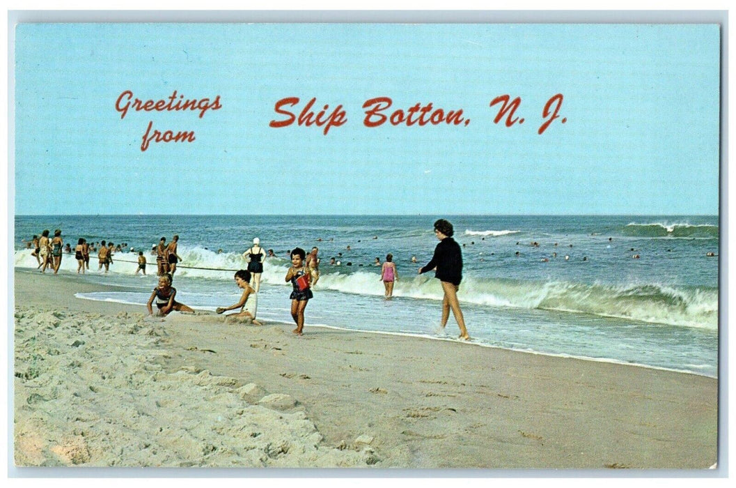 c1960 Greetings From Ship Botton New Jersey Banner NJ Vintage Antique Postcard